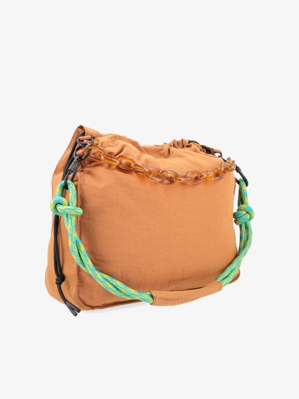 Everyday Drawstring Shoulder Bag in Rust with Green Accent